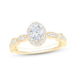 Now + Forever Oval-Cut Diamond Halo Engagement Ring 7/8 ct tw 14K Yellow Gold