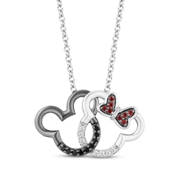 Disney Treasures Mickey & Minnie Mouse Garnet & Diamond Necklace 1/8 ct tw Sterling Silver 17.25&quot;