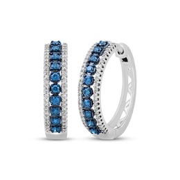 Blue & White Diamond Hoop Earrings 1/2 ct tw Sterling Silver