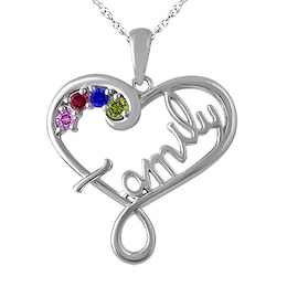 Birthstone &quot;Family&quot; Heart Necklace (1-4 Stones)