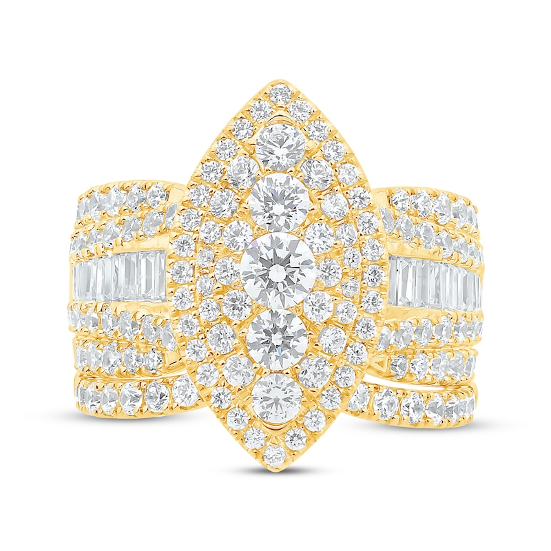 Main Image 3 of Round-Cut Multi-Diamond Center Marquise Frame Bridal Set 2-1/2 ct tw 14K Yellow Gold