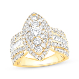 Now + Forever Baguette & Round-Cut Multi-Diamond Center Engagement Ring 2-1/4 ct tw 14K Yellow Gold