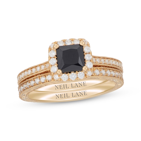 Neil Lane Princess-Cut Black & White Diamond Bridal Set 1-5/8 ct tw 14K Yellow Gold