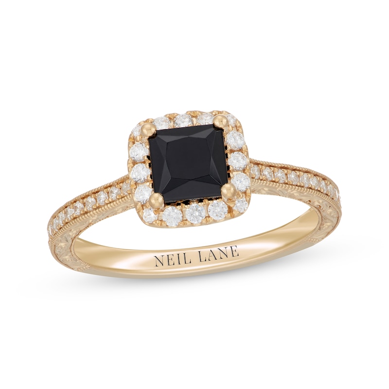 Main Image 1 of Neil Lane Princess-Cut Black & White Diamond Engagement Ring 1-3/8 ct tw 14K Yellow Gold