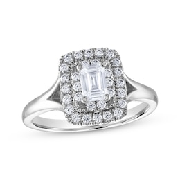 THE LEO Diamond Emerald-Cut Double Frame Engagement Ring 3/4 ct tw 14K White Gold