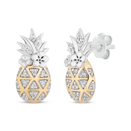 Disney Treasures Lilo & Stitch Diamond Pineapple Earrings 1/15 ct tw Round-cut Sterling Silver & 10K Yellow Gold
