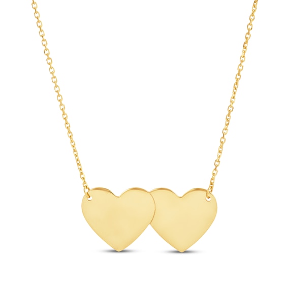 Engravable Double Heart Necklace 10K Yellow Gold 18"