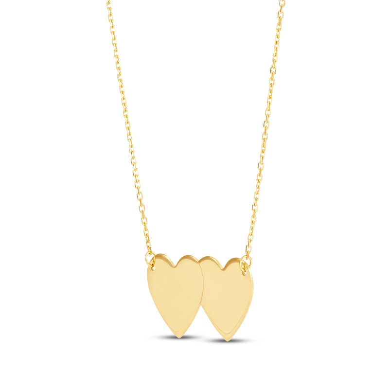 Engravable Double Heart Necklace 10K Yellow Gold 18"