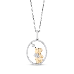 Disney Treasures Winnie the Pooh Diamond Necklace 1/8 ct tw Sterling Silver & 10K Yellow Gold 17&quot;
