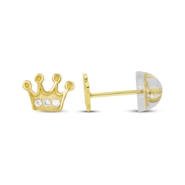 Children's Cubic Zirconia Crown Stud Earrings 14K Yellow Gold