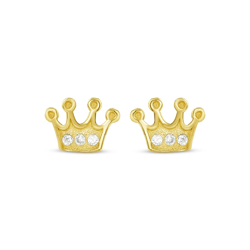 Main Image 2 of Children's Cubic Zirconia Crown Stud Earrings 14K Yellow Gold