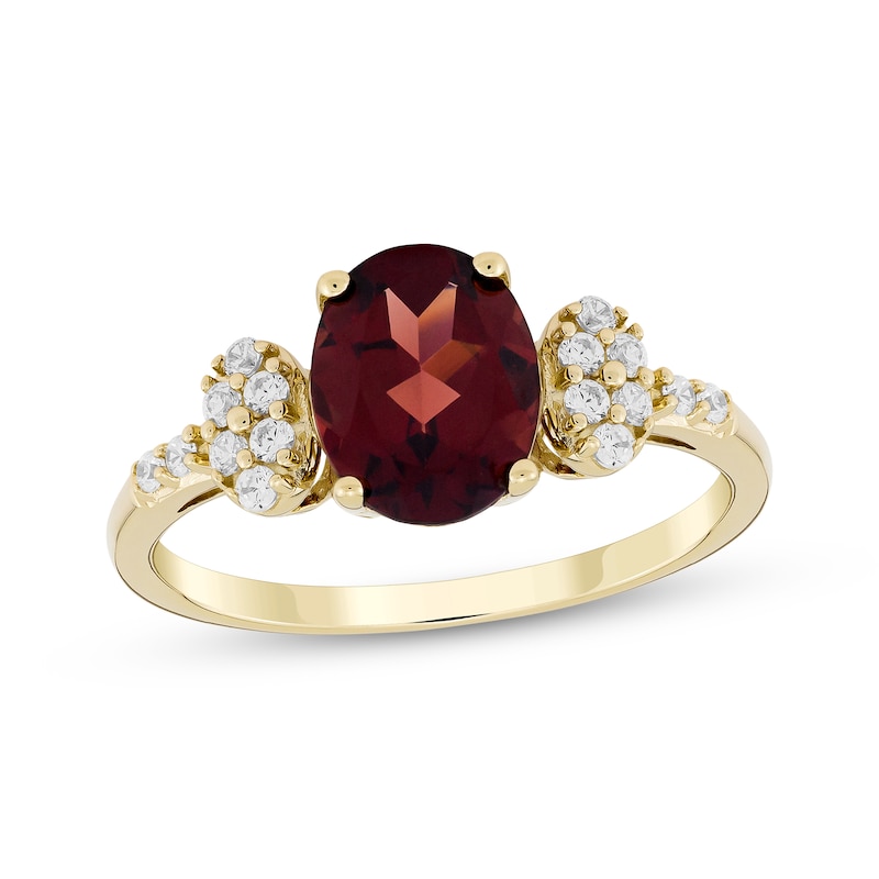 Oval-Cut Garnet & Diamond Ring 1/5 ct tw 10K Yellow Gold | Kay