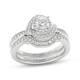 THE LEO Diamond Round-Cut Swirl Halo Bridal Set 3/4 ct tw 14K White Gold