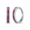 Thumbnail Image 1 of Baguette-Cut Lab-Created Ruby & White Lab-Created Sapphire Hoop Earrings Sterling Silver