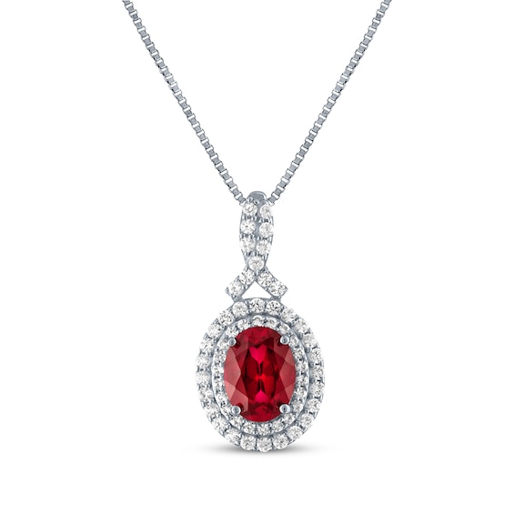 Oval-Cut Lab-Created Ruby & White Lab-Created Sapphire Necklace Sterling Silver 18"