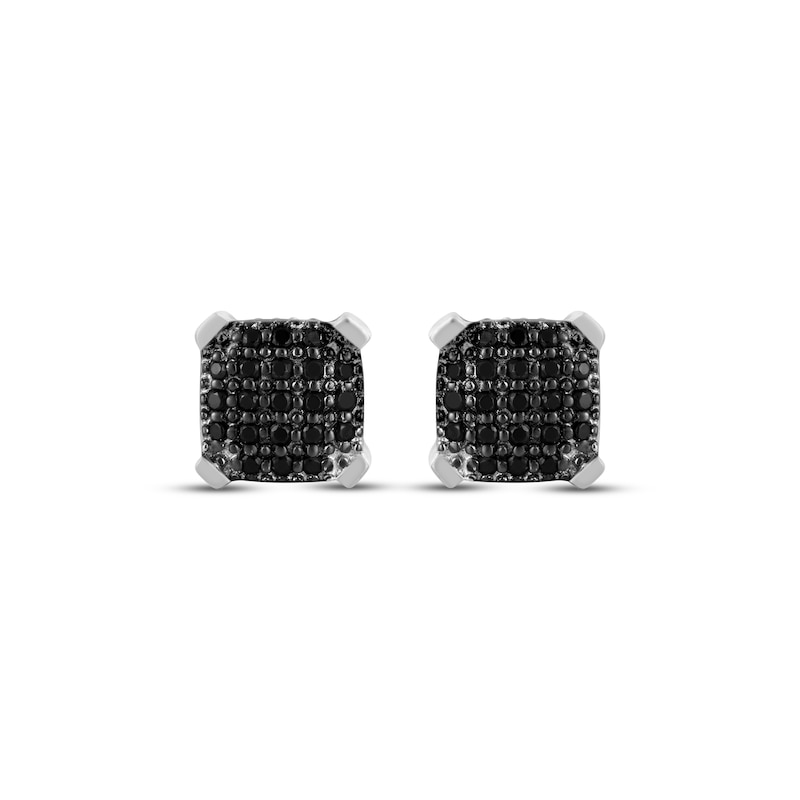 Main Image 2 of Men's Black Diamond Multi-Stone Cushion Stud Earrings 1/4 ct tw 10K White Gold