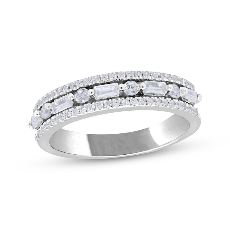 Main Image 1 of Baguette & Round-Cut Diamond Three-Row Anniversary Ring 1/2 ct tw 14K White Gold