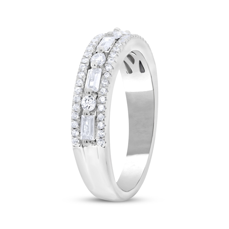 Main Image 2 of Baguette & Round-Cut Diamond Three-Row Anniversary Ring 1/2 ct tw 14K White Gold