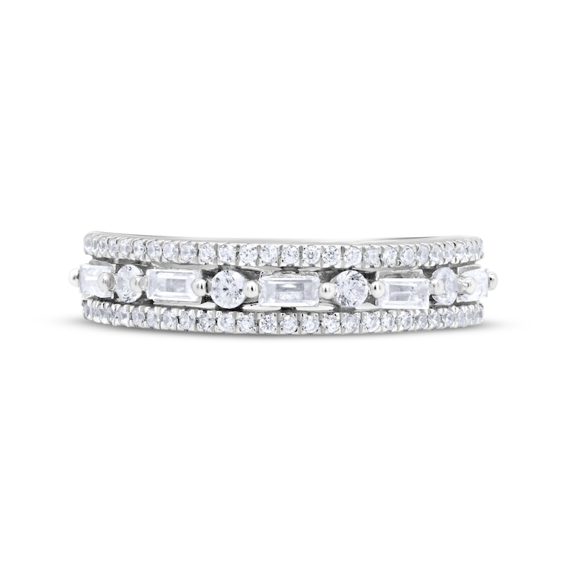 Main Image 3 of Baguette & Round-Cut Diamond Three-Row Anniversary Ring 1/2 ct tw 14K White Gold