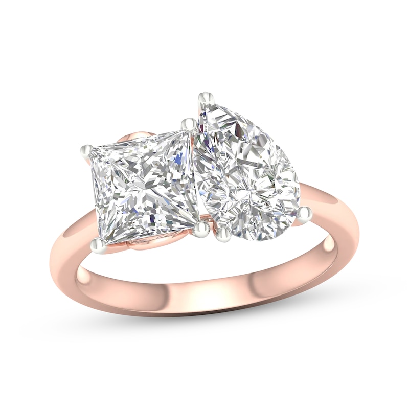 Toi et Moi Lab-Grown diamond Princess-Cut & Pear-Shaped Engagement Ring 4 ct tw 14K Rose Gold