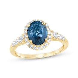 Now + Forever Oval-Cut London Blue Topaz & Diamond Engagement Ring 3/8 ct tw 14K Yellow Gold