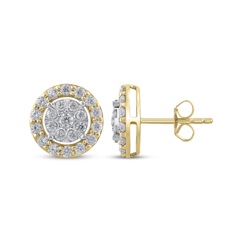 Main Image 1 of Multi-Diamond Halo Stud Earrings 1 ct tw 10K Two-Tone Gold