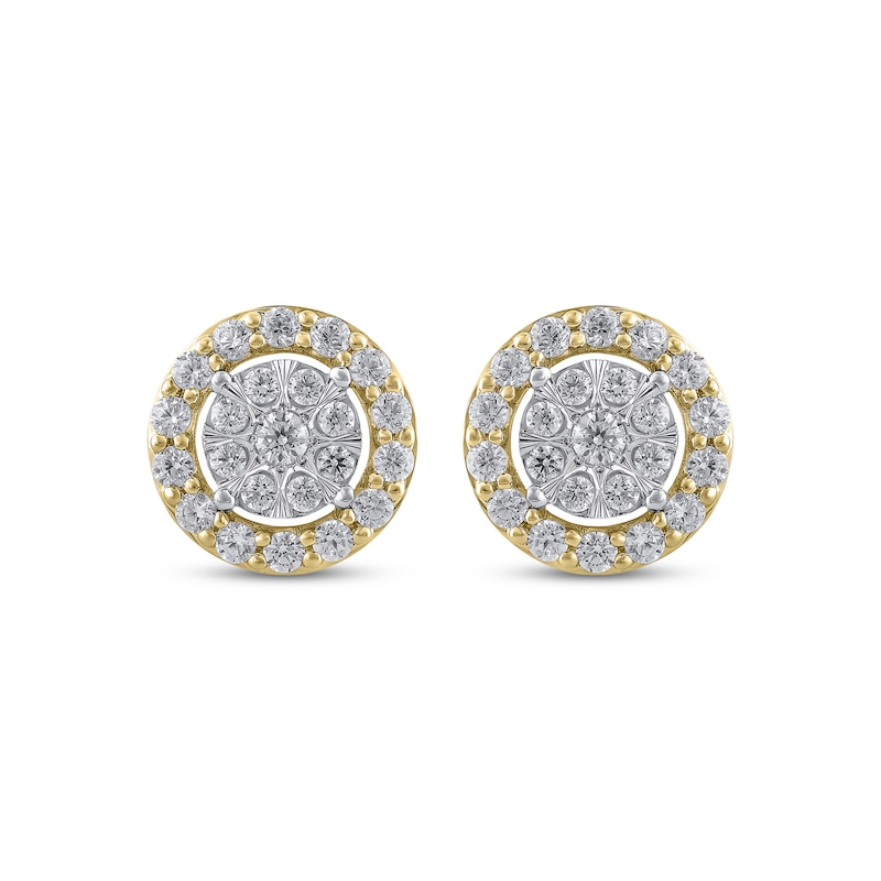 Main Image 2 of Multi-Diamond Halo Stud Earrings 1 ct tw 10K Two-Tone Gold