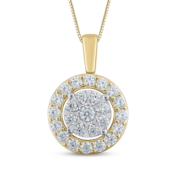 Multi-Diamond Halo Necklace 1 ct tw 10K Two-Tone Gold 18"