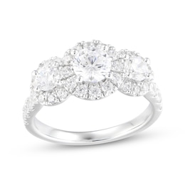 Memories, Moments, Magic Round-Cut Lab-Grown Diamond Three-Stone Engagement Ring 2 ct tw 14K White Gold