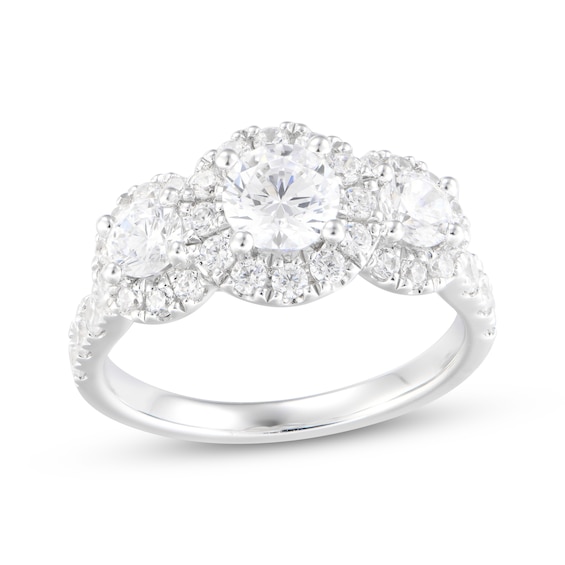 Memories, Moments, Magic Round-Cut Lab-Created Diamond Three-Stone Engagement Ring 2 ct tw 14K White Gold