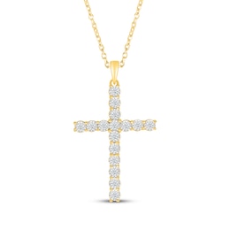 Diamond Cross Necklace 1/3 ct tw 10K Yellow Gold 18&quot;