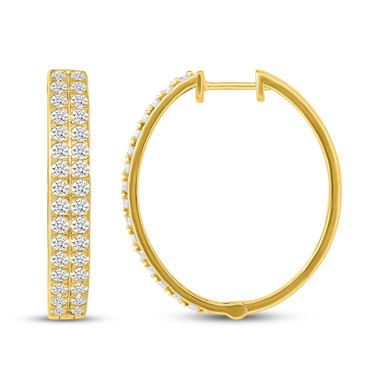 Main Image 3 of Diamond Two-Row Hoop Earrings 2 ct tw 10K Yellow Gold