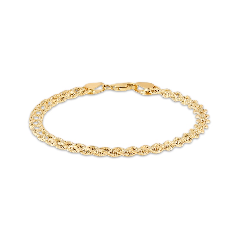 Main Image 1 of Rope Chain Bracelet 5mm Semi-Solid 10K Yellow Gold 7.5&quot;