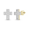 Thumbnail Image 1 of Men's Baguette & Round-Cut Diamond Cross Stud Earrings 1/3 ct tw 10K Yellow Gold