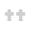 Thumbnail Image 2 of Men's Baguette & Round-Cut Diamond Cross Stud Earrings 1/3 ct tw 10K Yellow Gold