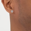 Thumbnail Image 3 of Men's Baguette & Round-Cut Diamond Cross Stud Earrings 1/3 ct tw 10K Yellow Gold