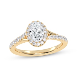 Now + Forever Lab-Grown Diamonds Oval-Cut Halo Engagement Ring 3/4 ct tw 14K Yellow Gold