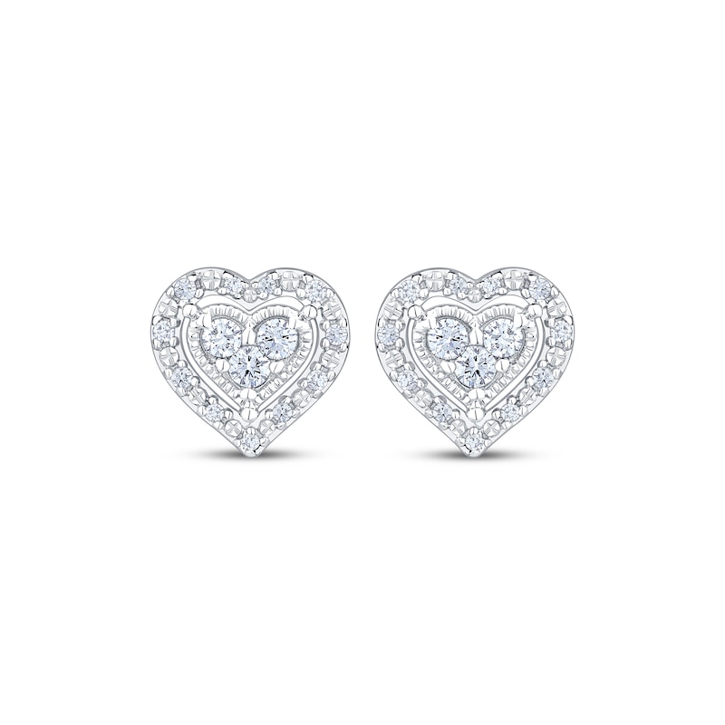 Main Image 2 of Multi-Diamond Heart Halo Stud Earrings 1/4 ct tw Sterling Silver