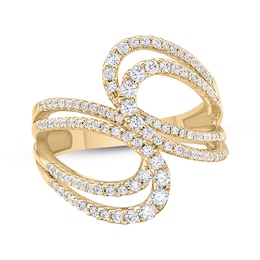 Diamond Crossover Loop Bypass Ring 3/4 ct tw 10K Yellow Gold