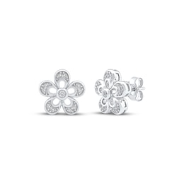 Diamond Flower Stud Earrings 1/10 ct tw 10K White Gold