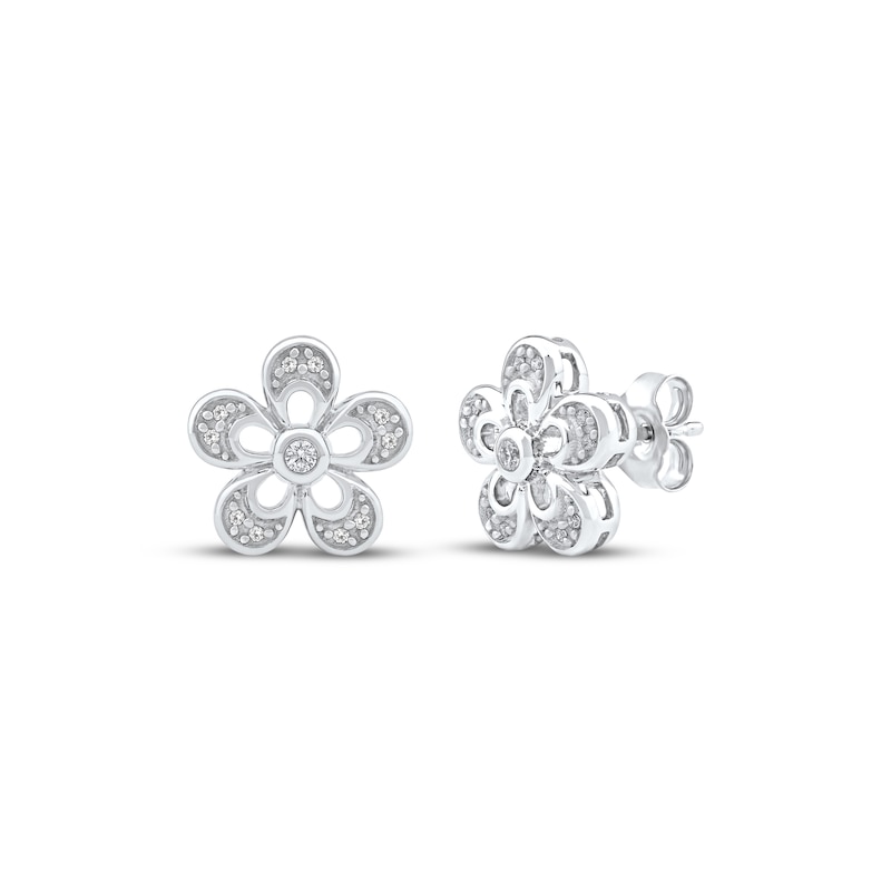 Main Image 1 of Diamond Flower Stud Earrings 1/10 ct tw 10K White Gold