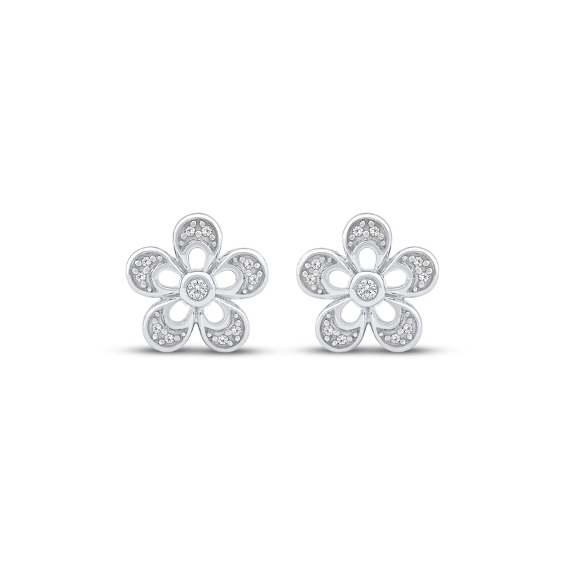 Main Image 2 of Diamond Flower Stud Earrings 1/10 ct tw 10K White Gold