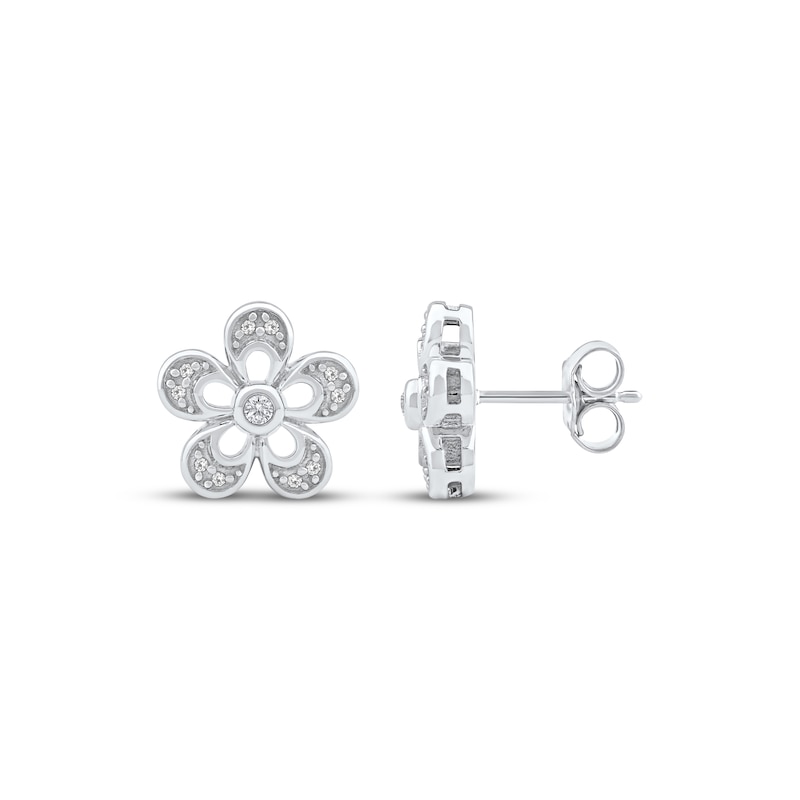 Main Image 3 of Diamond Flower Stud Earrings 1/10 ct tw 10K White Gold