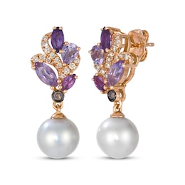 Le Vian Pretty in Pink Cultured Pearl & Multi-Gemstone Dangle Earrings 1/6 ct tw Diamonds 14K Strawberry Gold