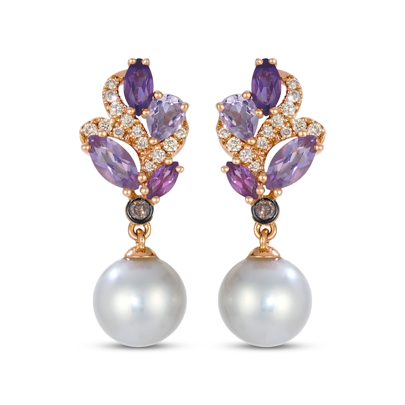 Main Image 2 of Le Vian Pretty in Pink Cultured Pearl & Multi-Gemstone Dangle Earrings 1/6 ct tw Diamonds 14K Strawberry Gold