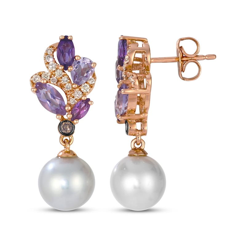 Main Image 3 of Le Vian Pretty in Pink Cultured Pearl & Multi-Gemstone Dangle Earrings 1/6 ct tw Diamonds 14K Strawberry Gold