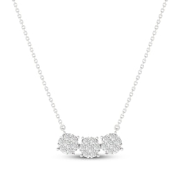 THE LEO Diamond Flower Trio Curved Bar Necklace 3/4 ct tw 14K White Gold 19&quot;