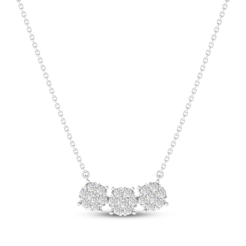 Main Image 1 of THE LEO Diamond Flower Trio Curved Bar Necklace 3/4 ct tw 14K White Gold 19&quot;