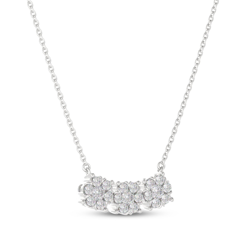 Main Image 2 of THE LEO Diamond Flower Trio Curved Bar Necklace 3/4 ct tw 14K White Gold 19&quot;