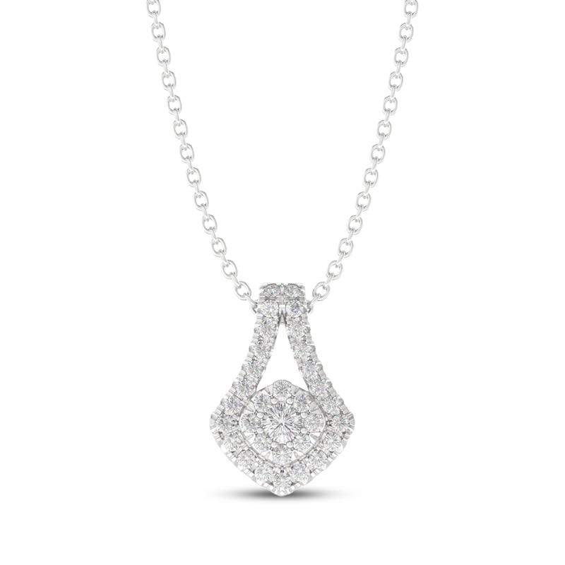 Main Image 1 of THE LEO Diamond Shield-Shaped Necklace 3/8 ct tw 14K White Gold 19&quot;